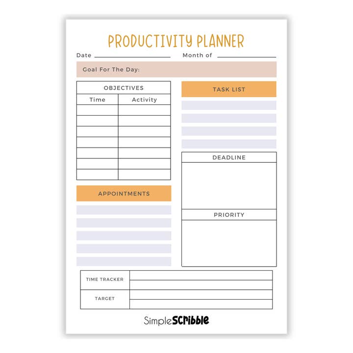 Productivity Planner for wholesale by Simple Scribble
