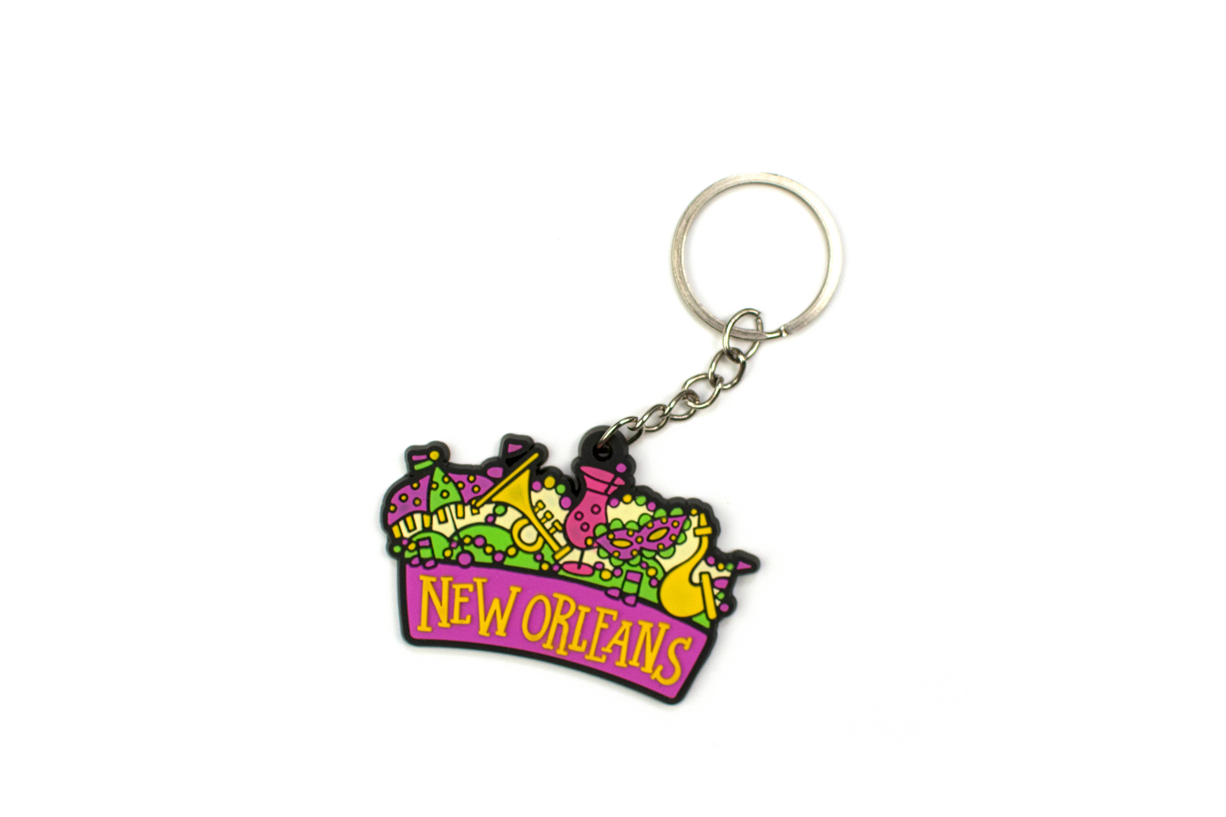 Vintage New Orleans LA Mardi Gras French Market Louisiana Souvenir Keychain