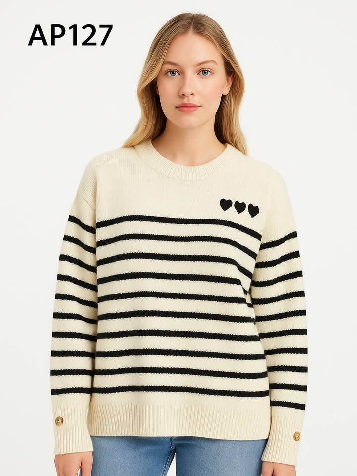 Striped Sweater AP127 – Soft Elegance and Feminine Details for wholesale by Afinity