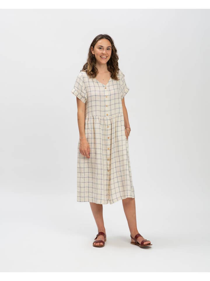 Matona - Wholesale Dress - Women's - Linen Midi Dress / blue net