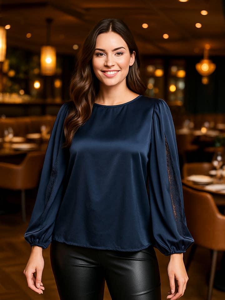 Lace Sleeve Sateen Top for wholesale by Kurt Muller