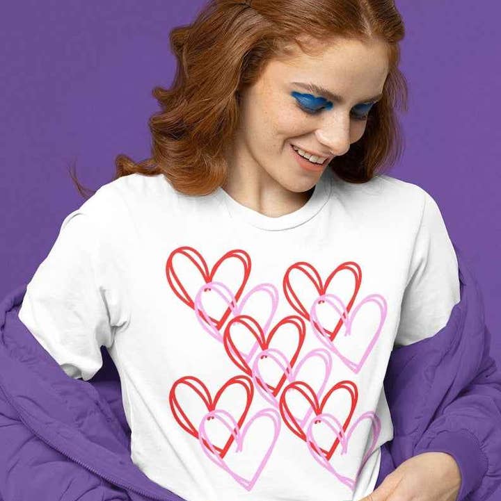 Pride Majic - Wholesale Screen Printed T-Shirt - Women's - Hearts Dancing Valentine’s Day T-Shirt – Love Is Love Tee0