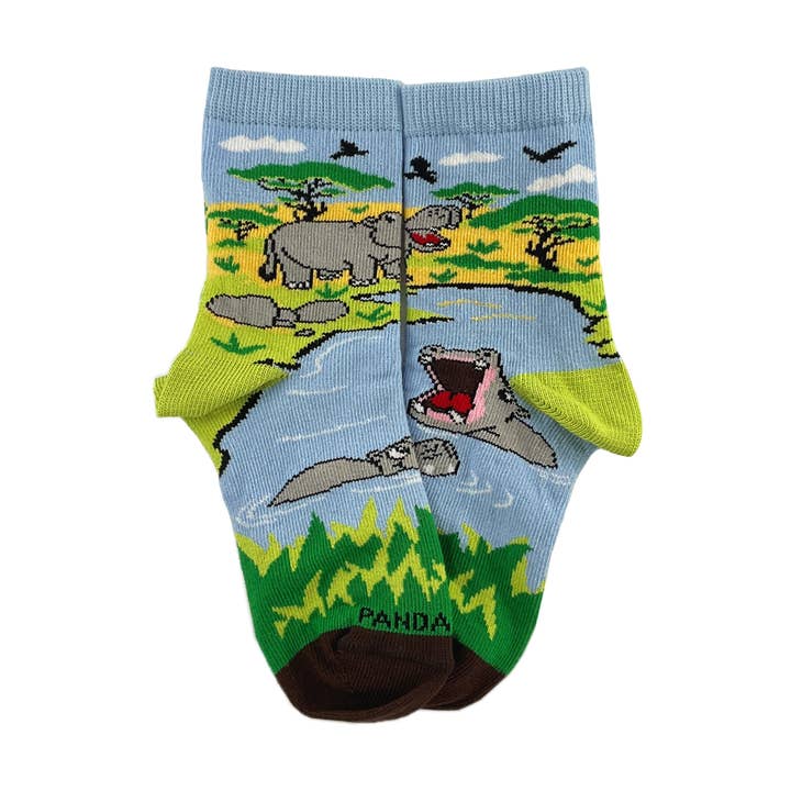 Hippos Playing in a Pond Socks from the Sock Panda (Ages 3-7) for wholesale by Sock Panda