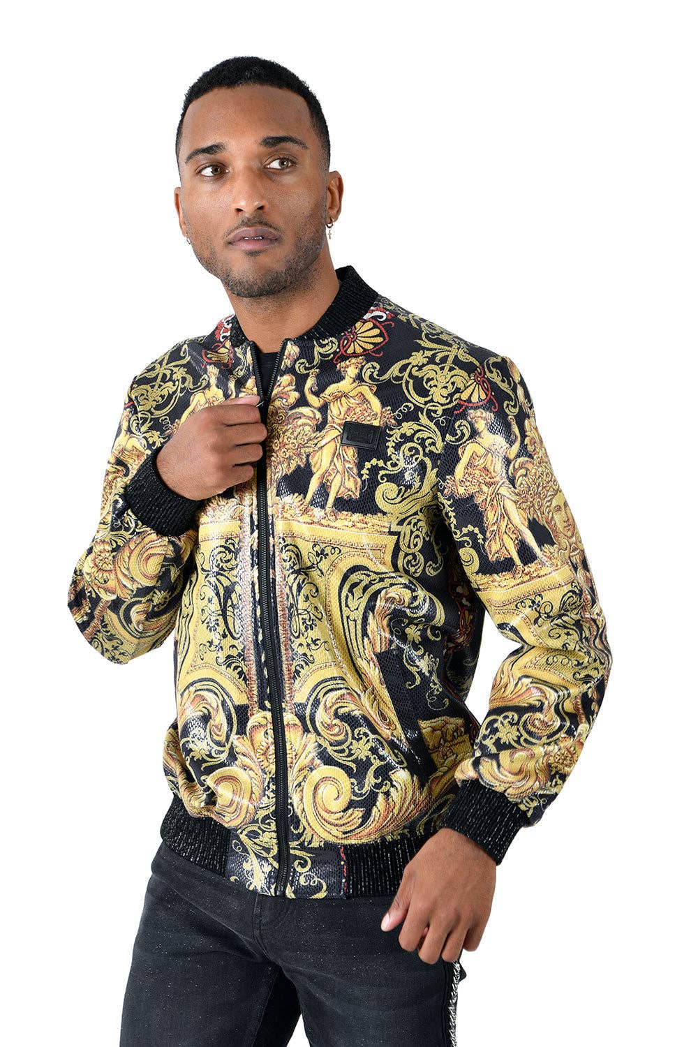 Multi Men's Floral Medusa Angle Baroque Design Bomber Jacket BP662 for wholesale on Faire1