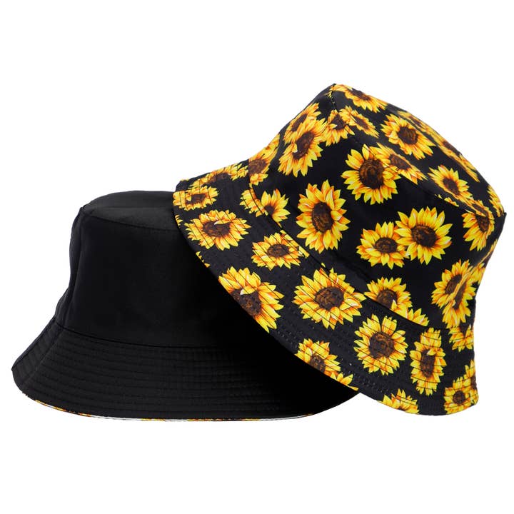 Cap Zone - Wholesale Bucket Hat - Women's - Sunflower Reversible Black Bottom Bucket Hat