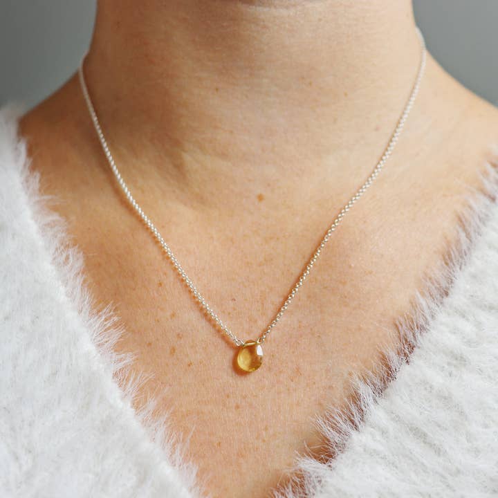 Faceted Lemon Topaz Teardrop Necklace for wholesale by Third & Co. Studio