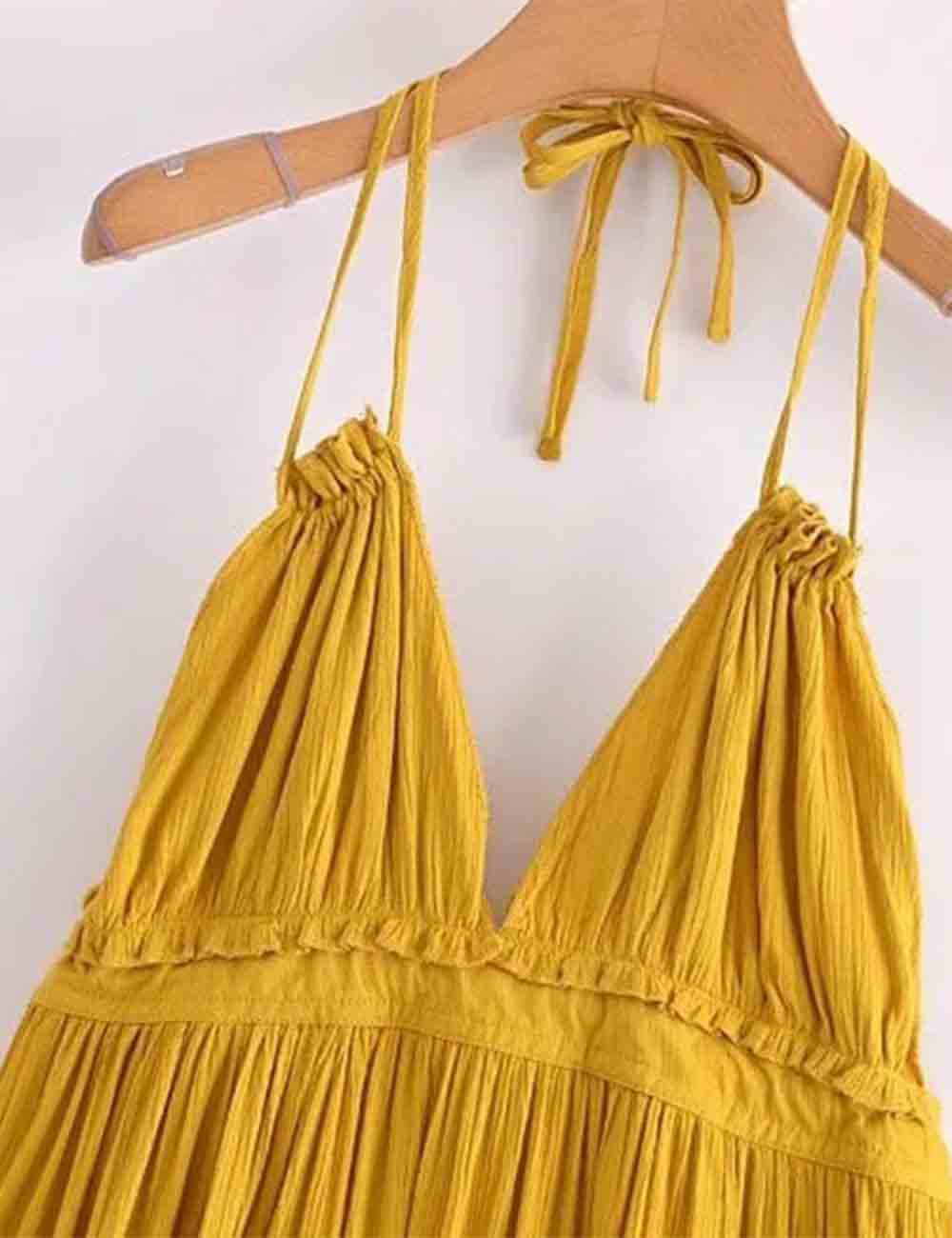 Sweetkama - Wholesale Dress - Women's - Ladies Solid Color V-Neck Mesh Dot Halter String Shoulder Mini Dress2