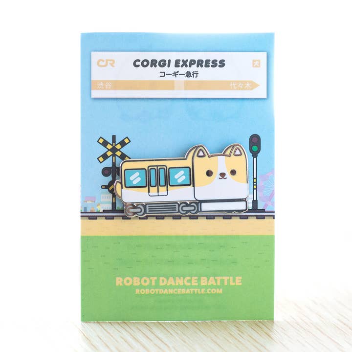 Corgi Express Train Enamel Pin for wholesale by Robot Dance Battle