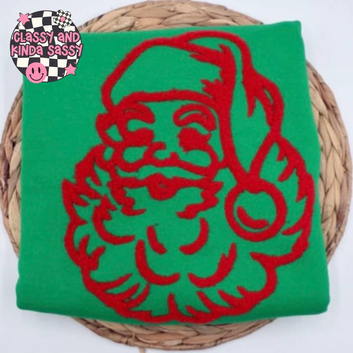 Red Santa Fluffy Patch Sweatshirt for wholesale by Classy and Kinda Sassy