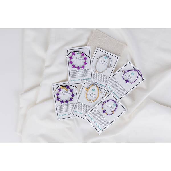 My Saint My Hero - Wholesale Charm/Dangle Bracelet - Lent Howlite Single Cross Bracelet - Purple & Gold1