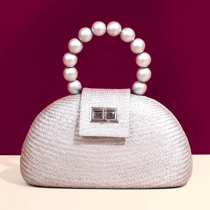 Silverstråväska | Silverpärlhandtag | Hantverksmässig lyx för wholesale av Soli & Sun