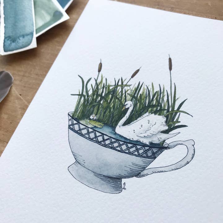 Lizzy Gass - Wholesale Art Print - Swan in a Teacup Giclée Print1