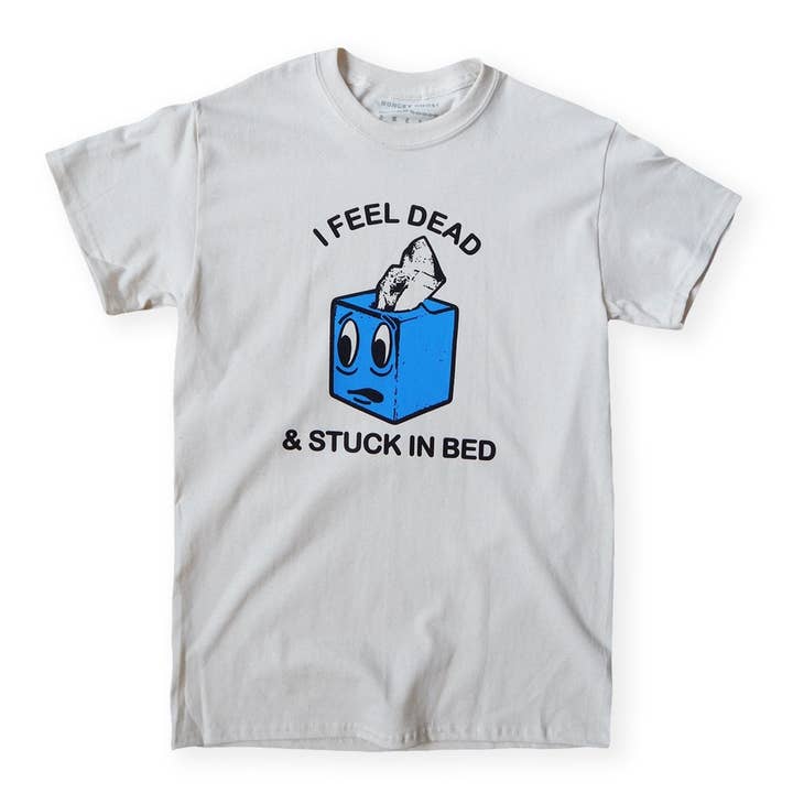 Stuck in Bed Tee for wholesale by Hungry Ghost Press