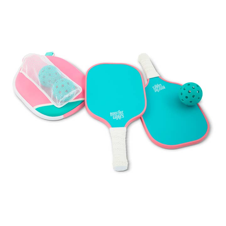6pc Carbon Fiber Pickleball Set - Turq/Pink for wholesale by Core Home