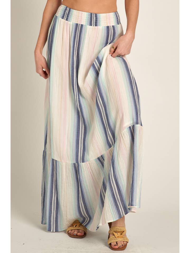 Multi Striped Tiered Maxi Skirt for wholesale on Faire