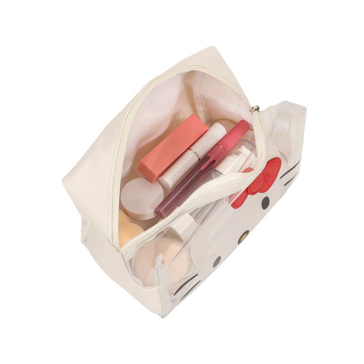 Bioworld Merchandising - Wholesale Makeup/Cosmetic Bag - Sanrio Hello Kitty Face Cosmetic Bag with 3D Bow and Zipper Closure6