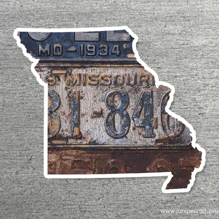 Missouri Waterproof Vinyl Sticker Vintage License Plates for wholesale by Juniper & Spruce