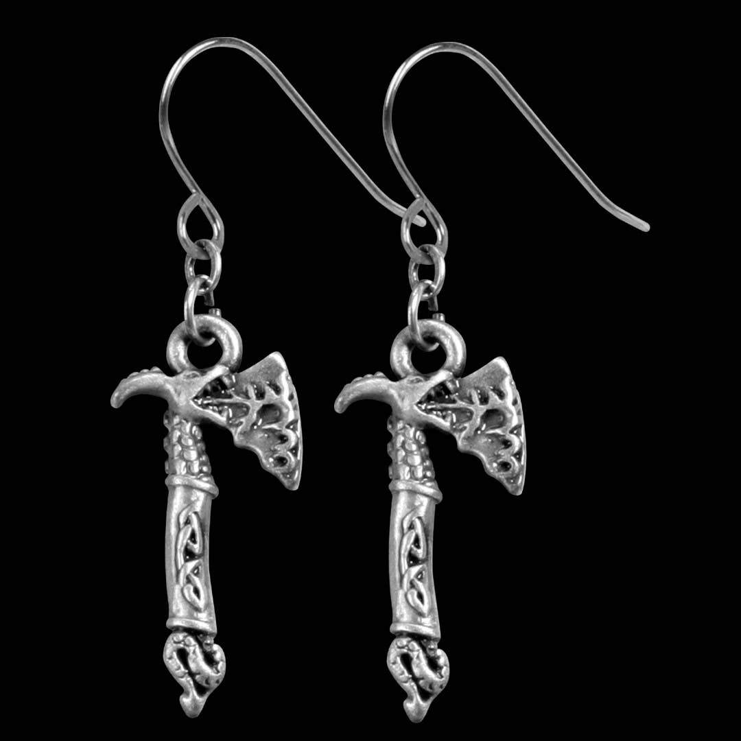 Pacific Trading - Wholesale Dangle Earrings - Fire Dragon Axe Earrings Pewter1
