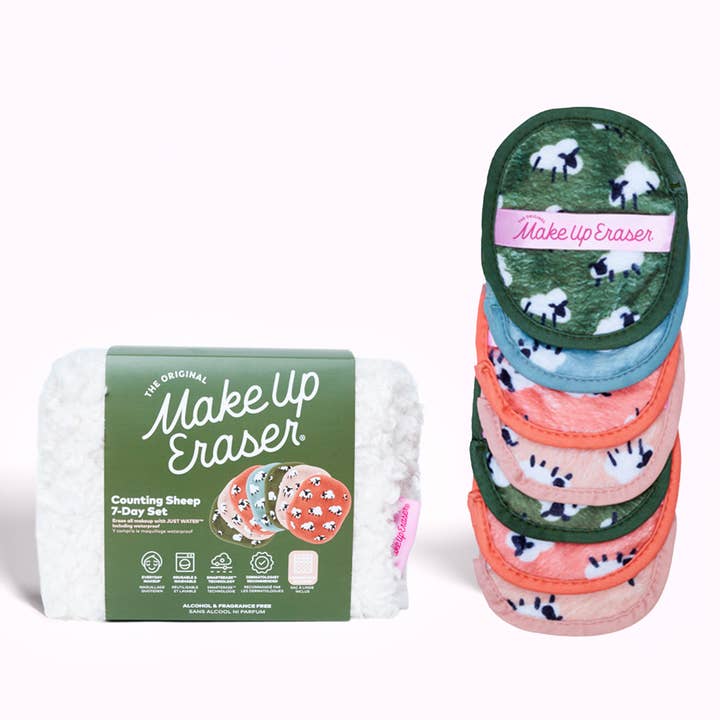 MakeUp Eraser - Wholesale Makeup Remover - Counting Sheep 7-Day & Makeup Bag Gift Set