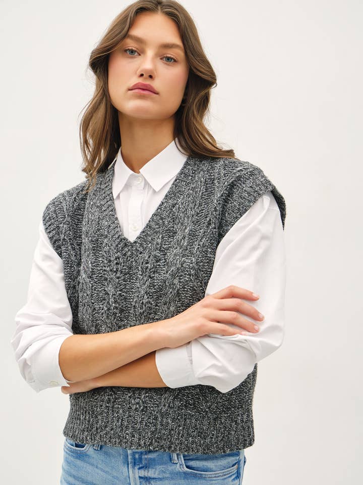 Be Cool - Wholesale Sweater Vest - Women's - CHUNKY CABLE KNIT SWEATER VEST0