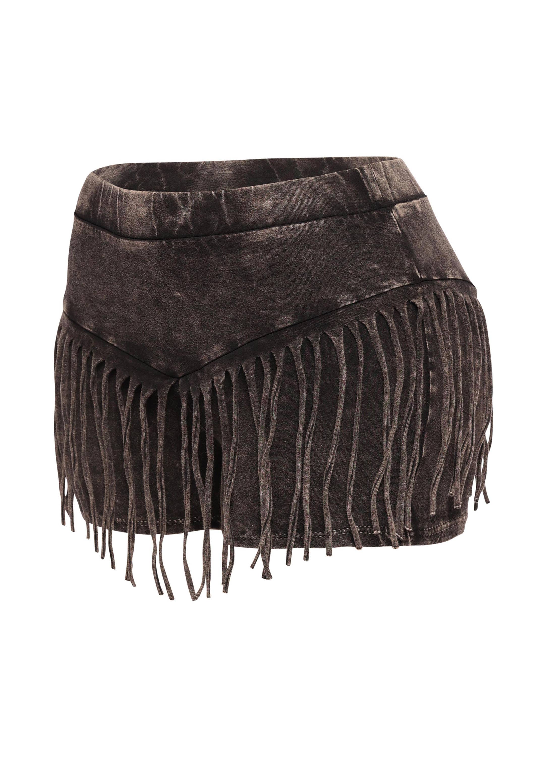 K Too - Wholesale Shorts - Women's - Mineral washed shorts with fringe detail3