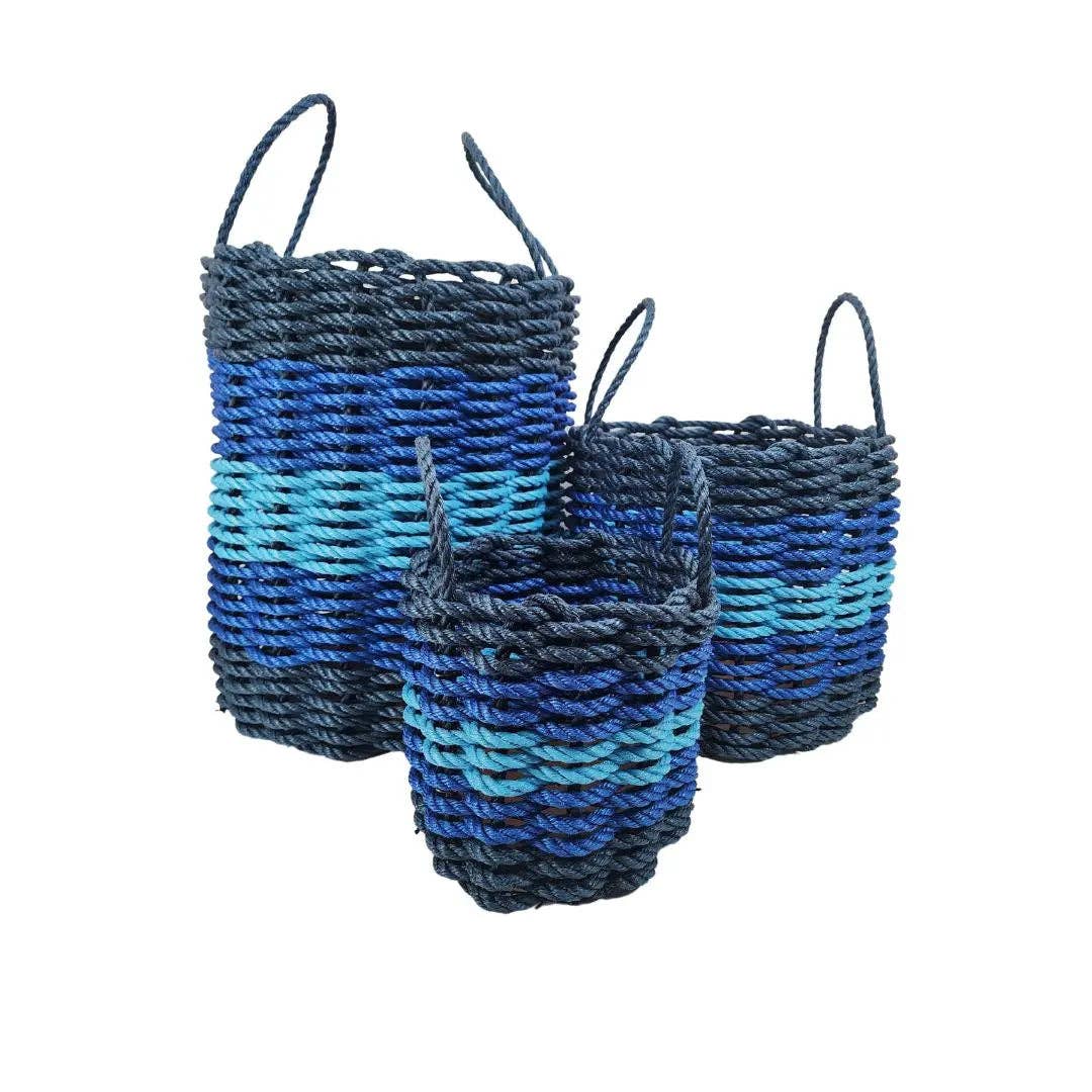 Little Salty Rope – wholesale Basket – Five Stripe Rope Storage Basket Navy Blue, Blue, Light Blue1