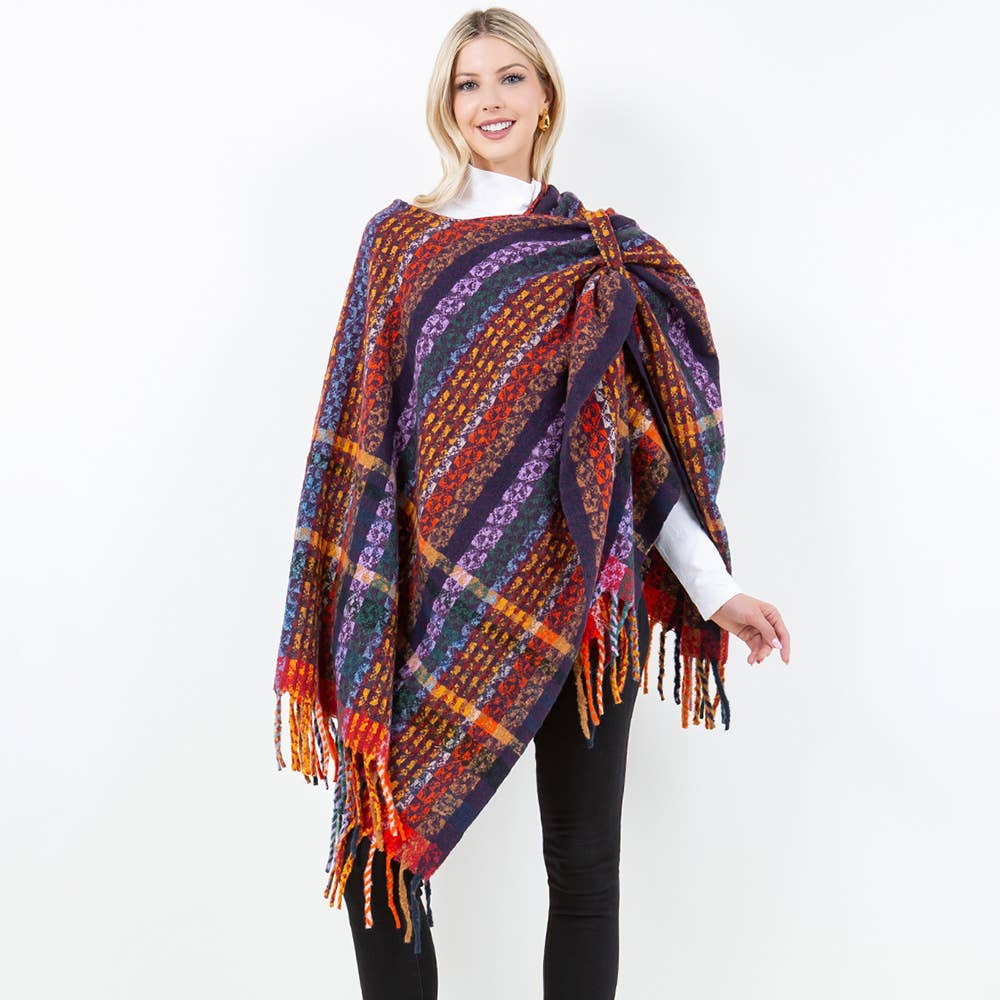 Sensibling Corp. – wholesale Poncho – Women's – Plaid Fringe Poncho Wrap Shawl5