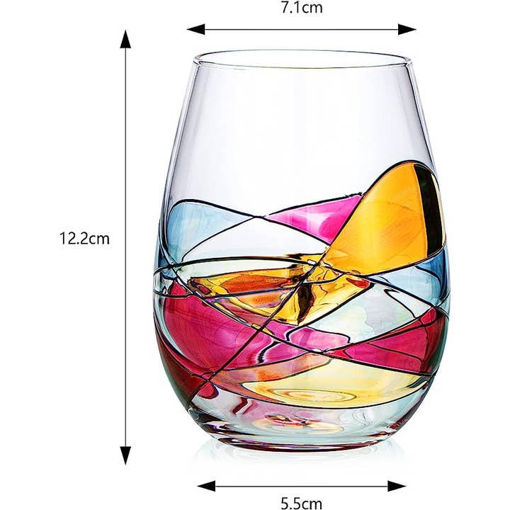 The Wine Savant / Khen Glassware - Wholesale Wine Glass - Hand Painted Stemless Wine Glasses Set of 22