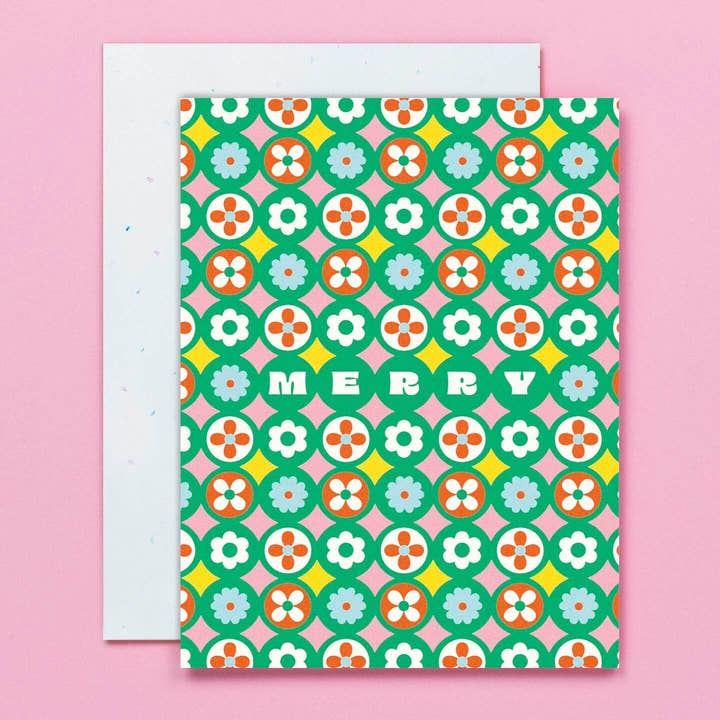 My Darlin' - Wholesale Christmas Card - Razzle Dazzle Merry • Retro Flowers Holiday Card or Set