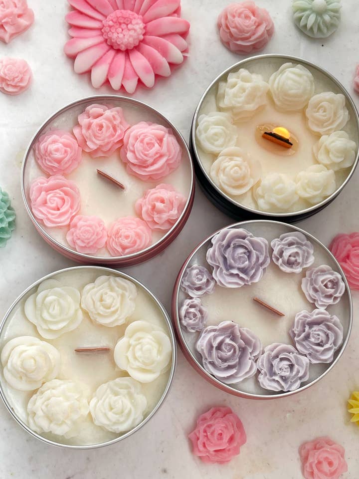 Floral Mini Candles 2 oz - Wood Wick, Floral Scent for wholesale by Akivodu Candles