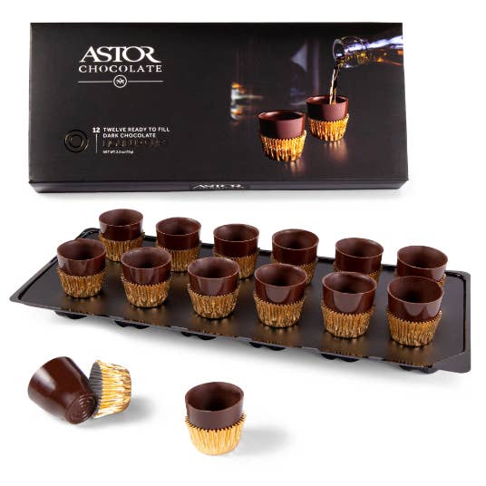 Astor Chocolate Corp. - Wholesale Chocolate - Vegan Dark Chocolate Dessert & Liquor / Shot Cups 12 pcs set