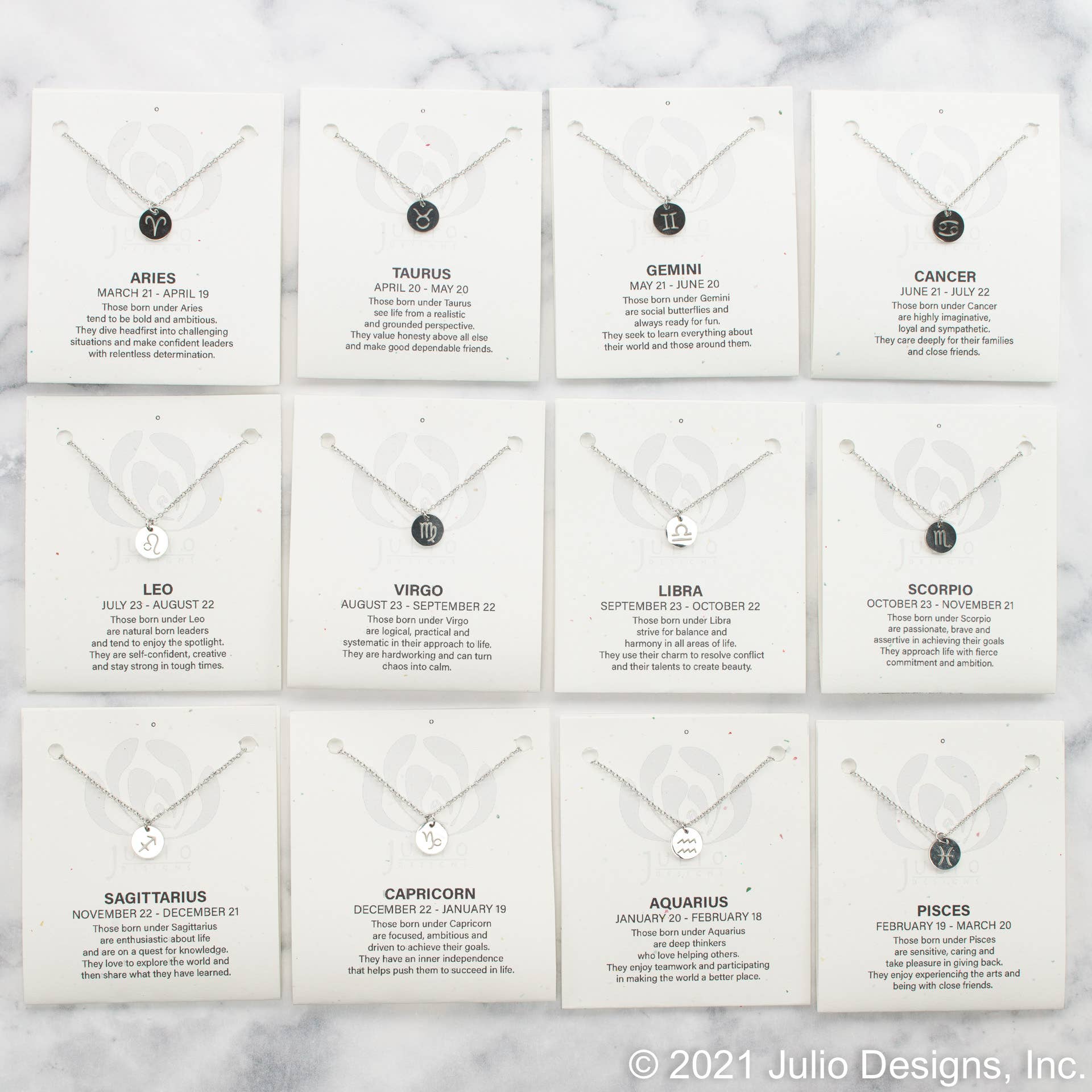 Julio Designs - Wholesale Pendant/Charm Necklace - Zodiac Symbol Necklace Packaged in Glass Jar Set - Silver2