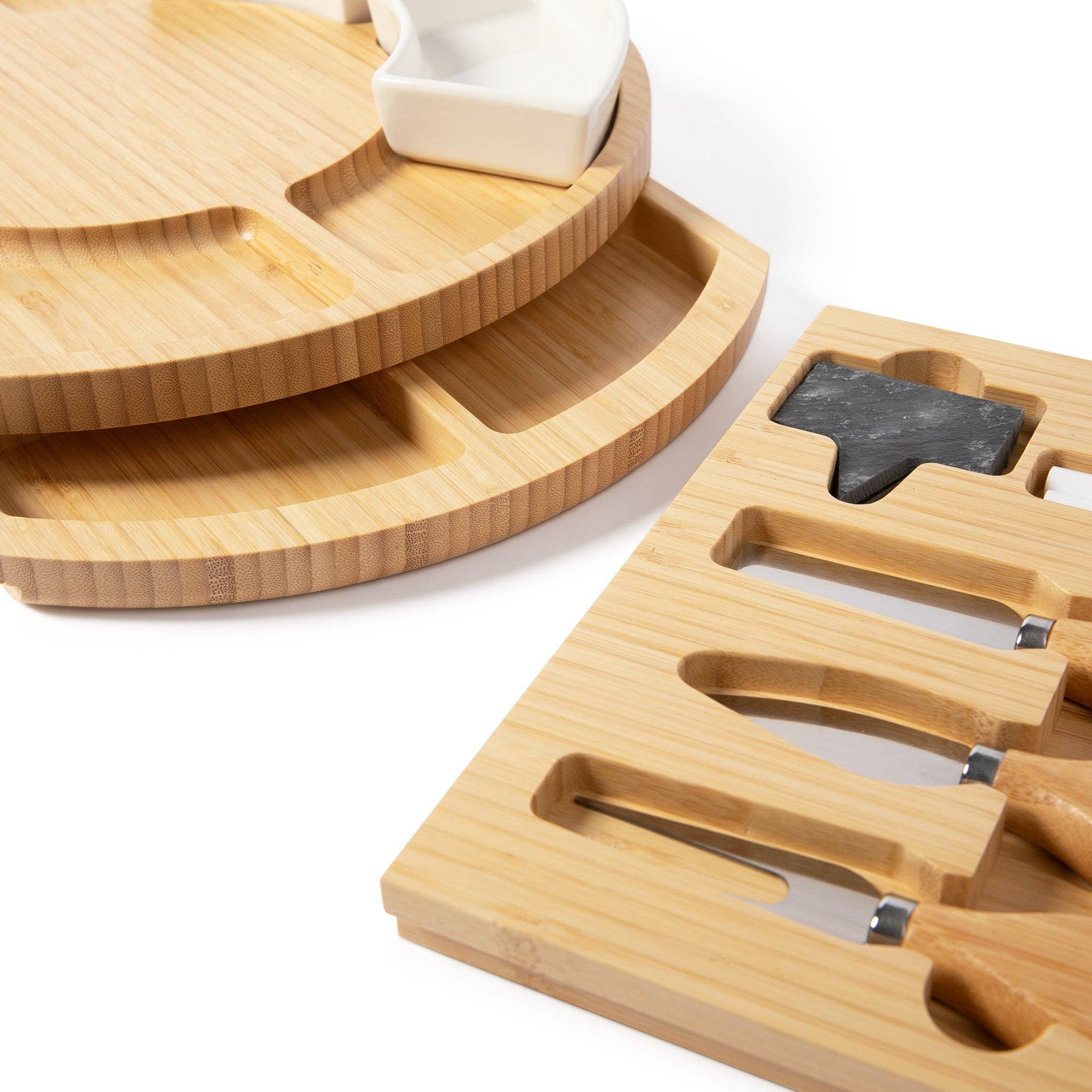 Big Wine Glasses - Wholesale Serving Tray - Two Drawer Bamboo Charcuterie Board Set2