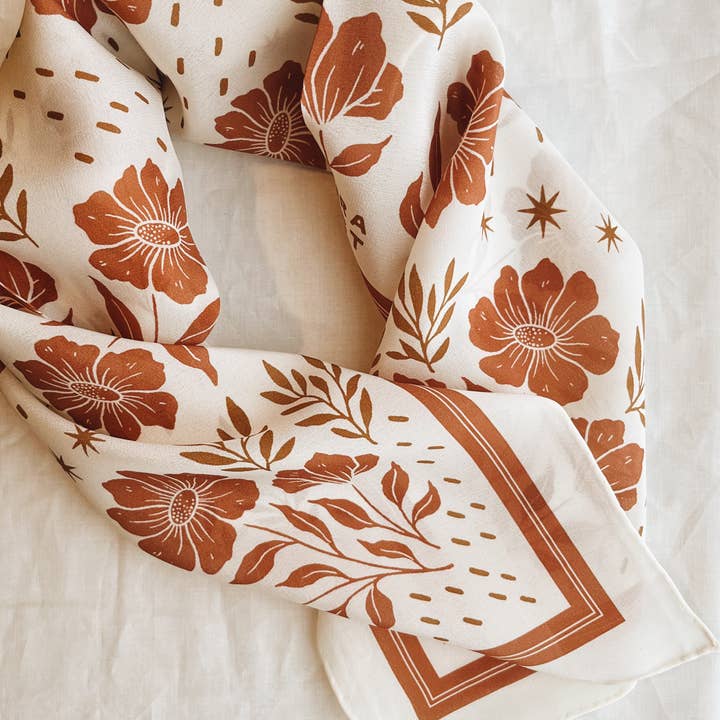 Flora West Design - Wholesale Bandana - Women's - 100% Silk Bandana Scarf - Desert Floral