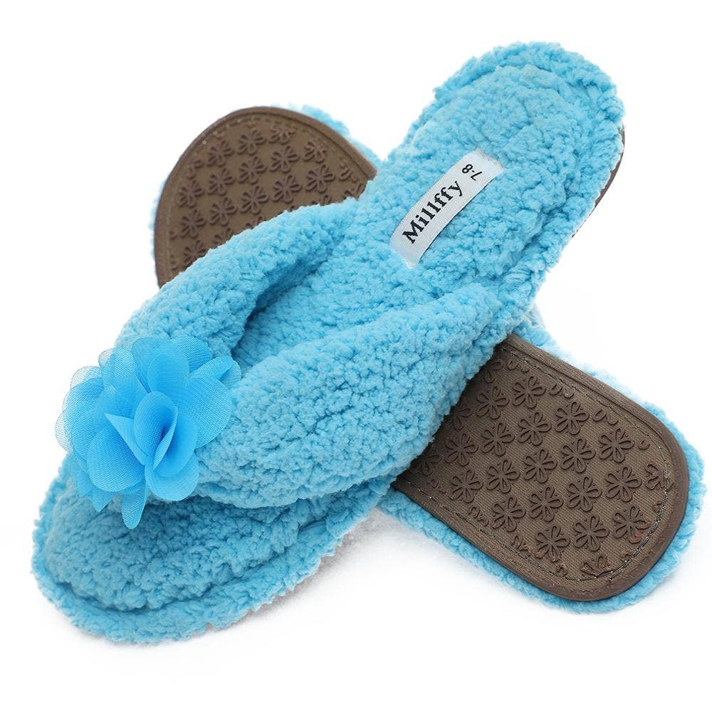 Millffy – wholesale Slippers – Women's – Plush Cozy Faux Shearling Thong Slide On Sherpa Womens Flip-Flops Slippers with Flowers2