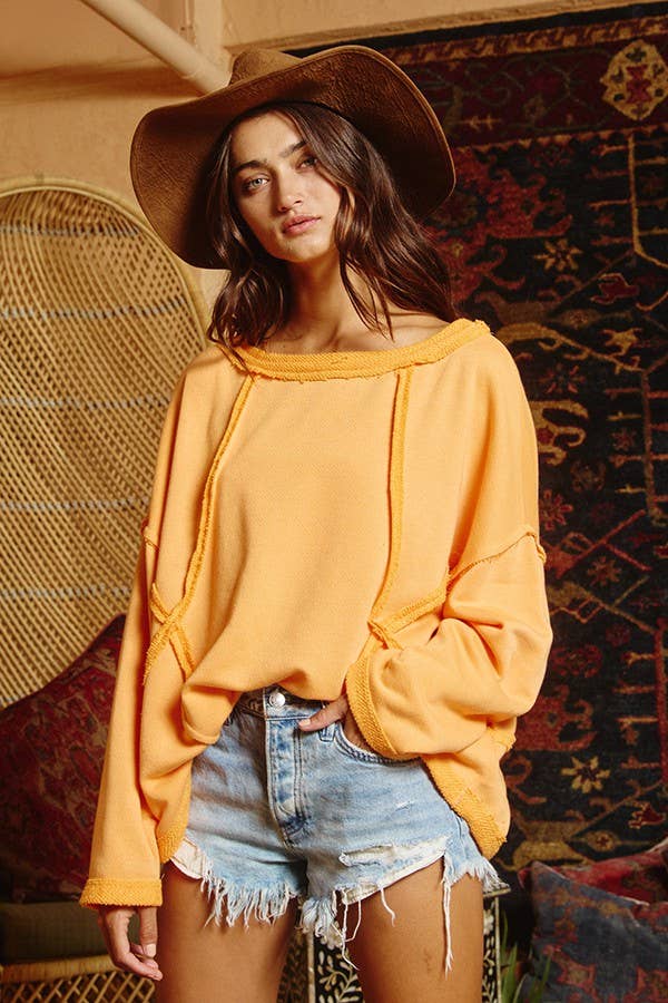 BUCKETLIST INC - Wholesale Sweatshirt - Women's - T1153-1 Oversized Solid Raw Edge Detail Long Sleeves Top32