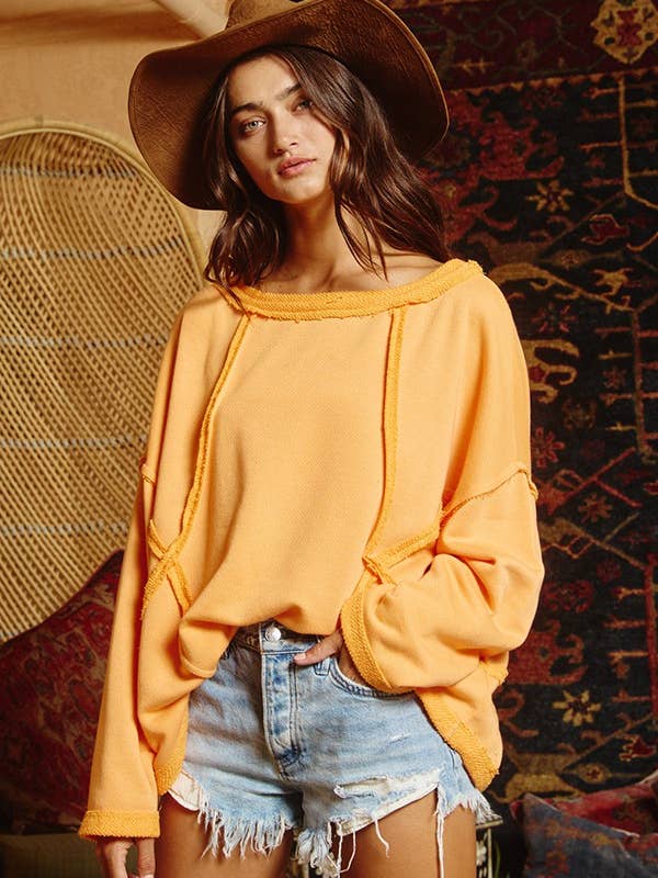 BUCKETLIST INC - Wholesale Sweatshirt - Women's - T1153-1 Oversized Solid Raw Edge Detail Long Sleeves Top32