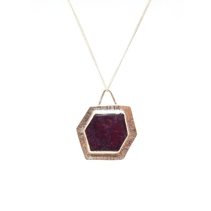 Silver Hexagonal Ruby pendant necklace for wholesale by Mijoux Creations