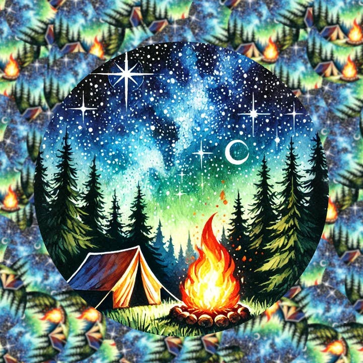 Campfire Starry Night Sticker for wholesale by Fuzzy Loon Designs