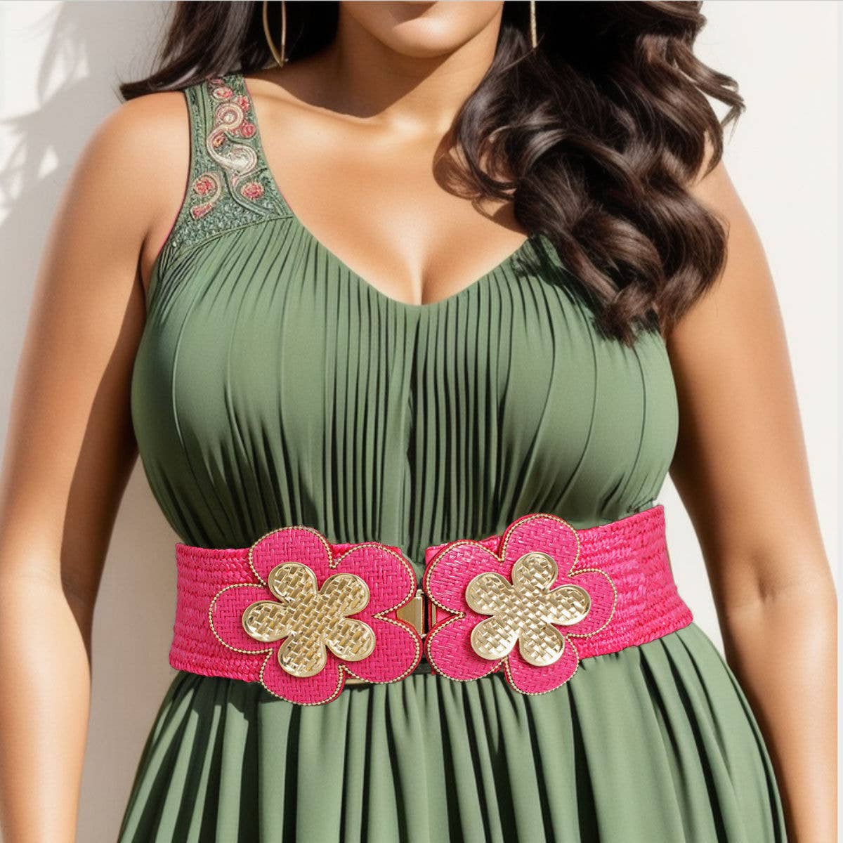 Fuschia Stretch Belt Raffia Fuchsia Flower for Women for wholesale on Faire2