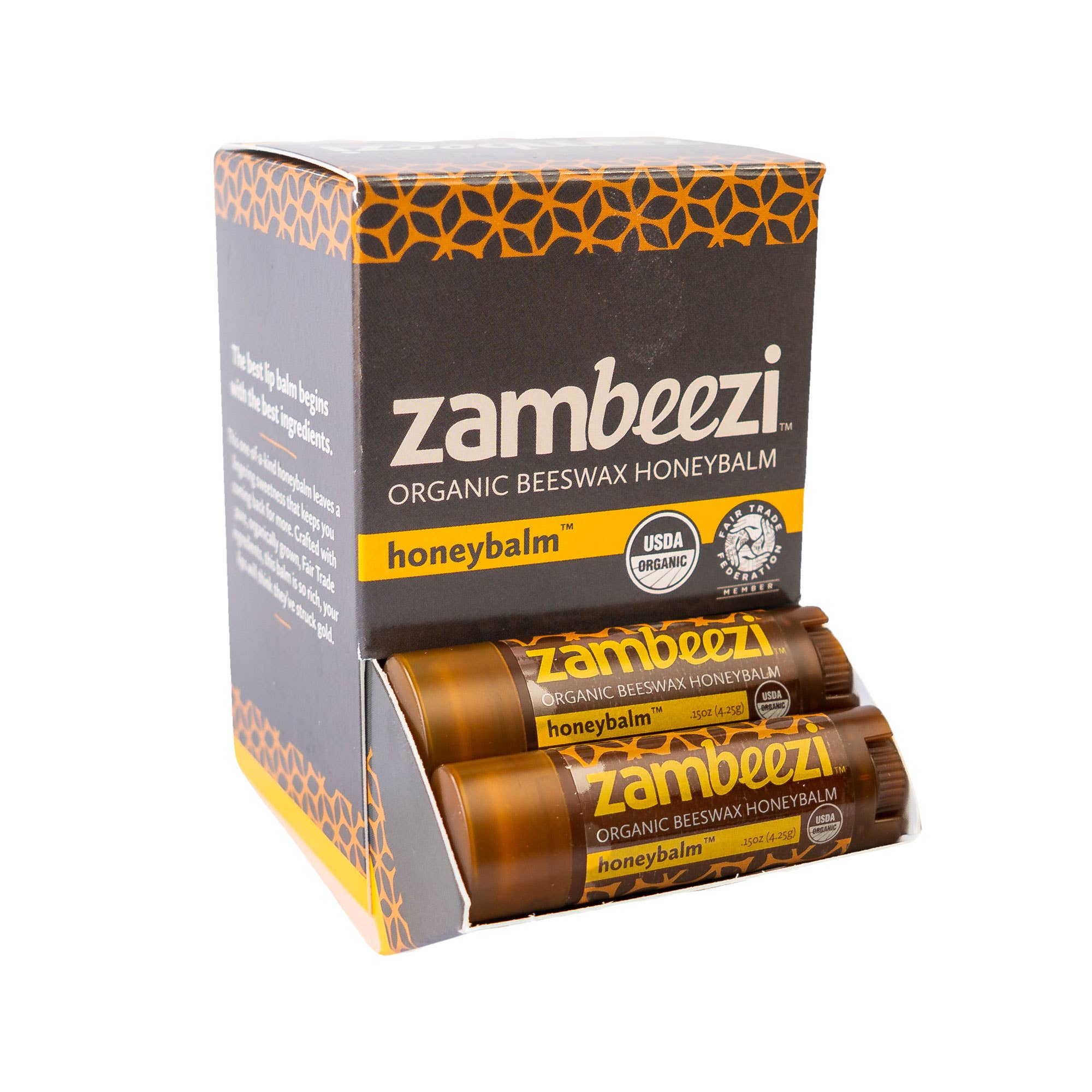 Honeybalm Carton - Zambeezi organic, Fair Trade beeswax honey lip balm