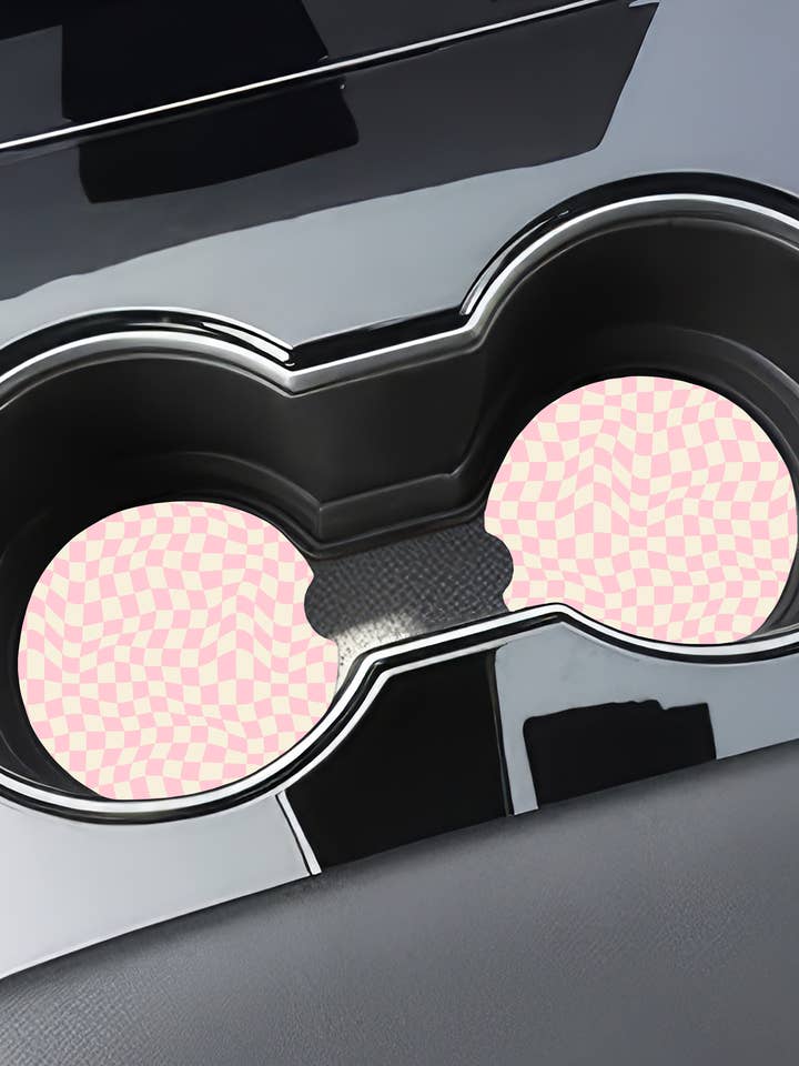 Wavy Pink Checkered Car Coasters for wholesale by Hart and Hollow