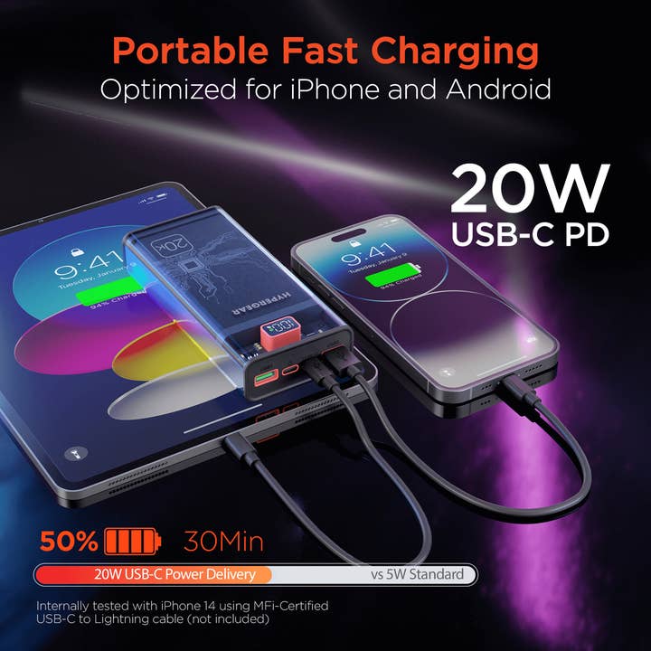 JupiterGear Home - Wholesale Portable charger - HyperGear ClearCharge XL 20000mAh Transparent PD Power Bank3