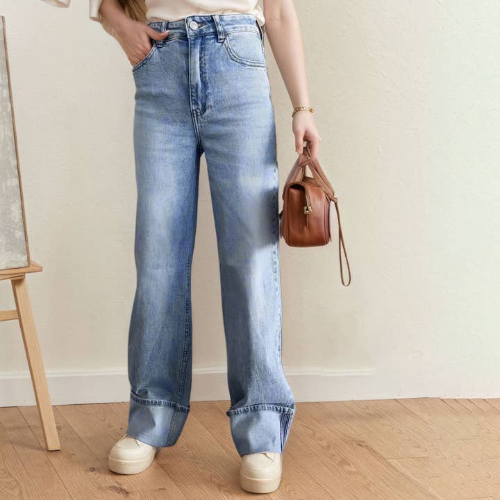 Slightly elastic straight-leg slim wide-leg jeans for wholesale by Lily Clothing