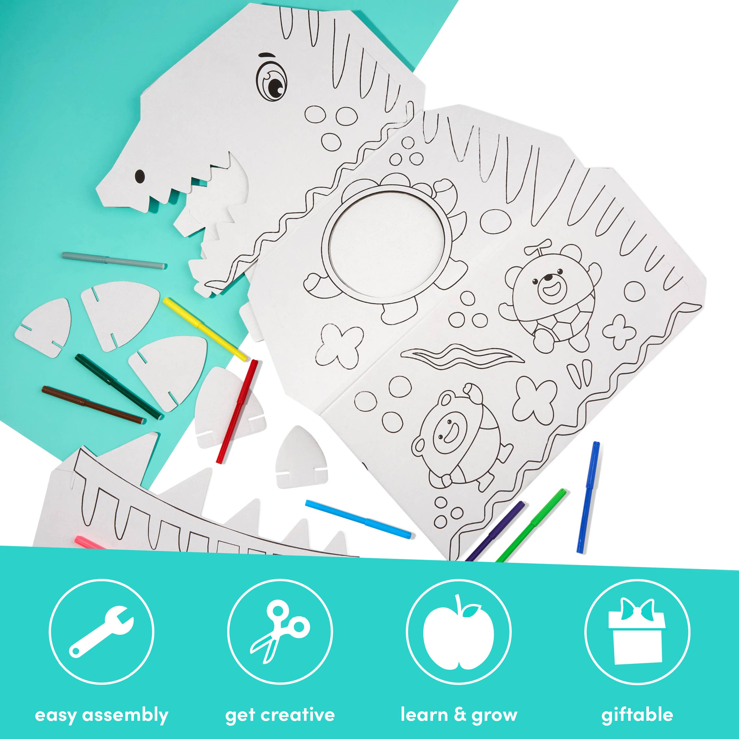 The Twiddlers - Vendita all'ingrosso Kit per lavoretti fai da te - Bambini - Dinosauro 3D da costruire e colorare con 10 pennarelli da colorare4