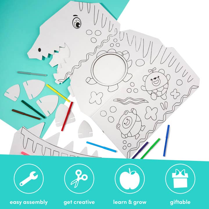 The Twiddlers - Vendita all'ingrosso Kit per lavoretti fai da te - Bambini - Dinosauro 3D da costruire e colorare con 10 pennarelli da colorare4