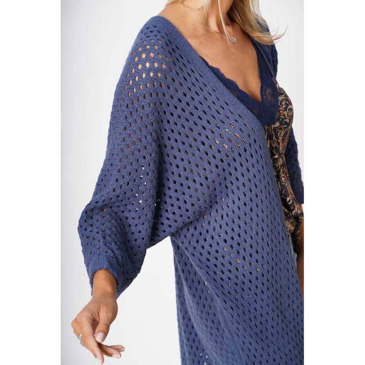 Blue Knit Cut-Out Cardigan for wholesale on Faire1