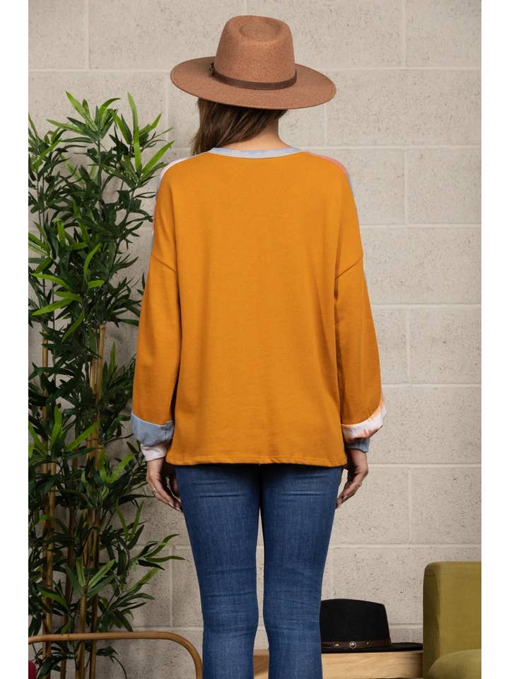 BURNT ORANGE SWEATER TIE DYE PATTERN KNIT RIB-TTH10331 for wholesale on Faire