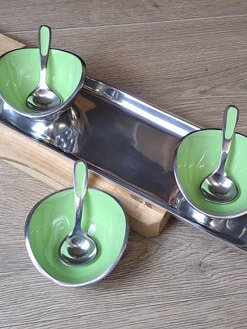 Sage Green Condiment Dip Sauce Serving Set with Spoons for wholesale by Oh So Pretty & Green