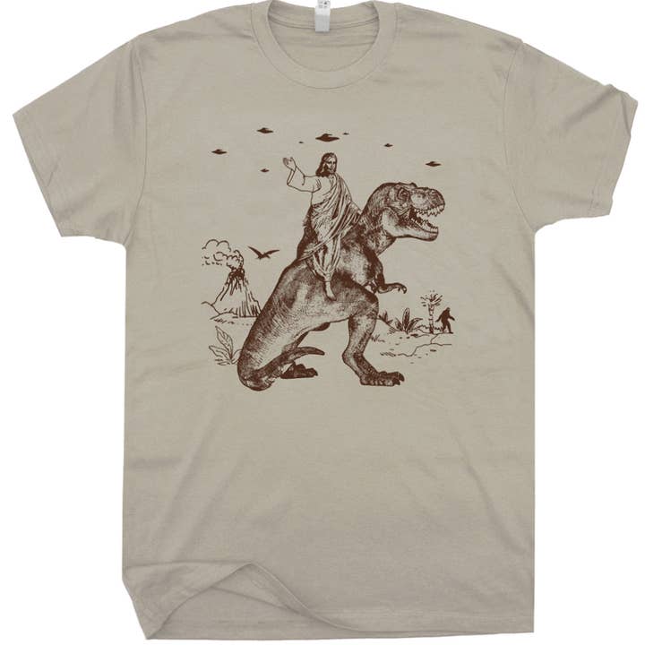 Shirtmandude Co - Wholesale Screen Printed T-Shirt - Unisex - Dinosaur Jesus Shirt Funny Graphic T Shirts Cool Retro Tee1